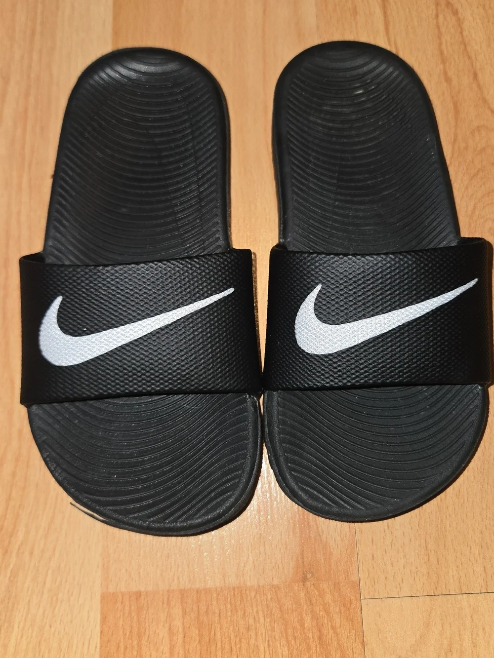 NEW Nike Black Slides with White Swoosh Logo